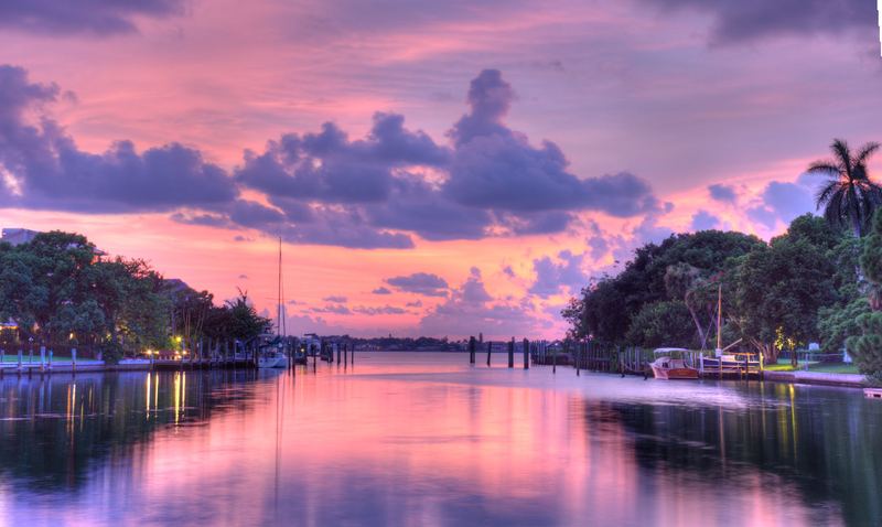 Pink light over the bayou.