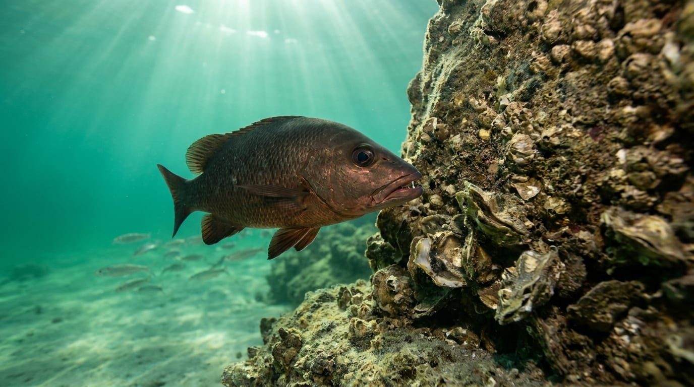 Mangrove snapper hold hard against rock, ledge and oyster-crusted structure.